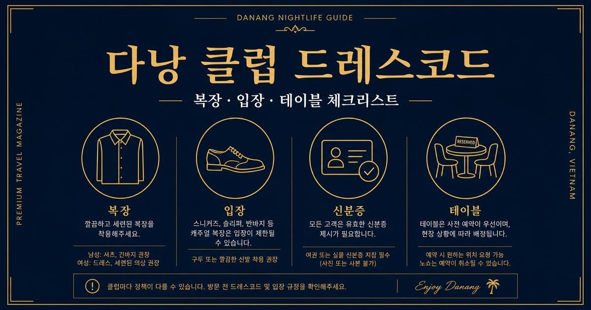 다낭 클럽 입장 전 드레스코드 복장 신분 확인 테이블 체크리스트